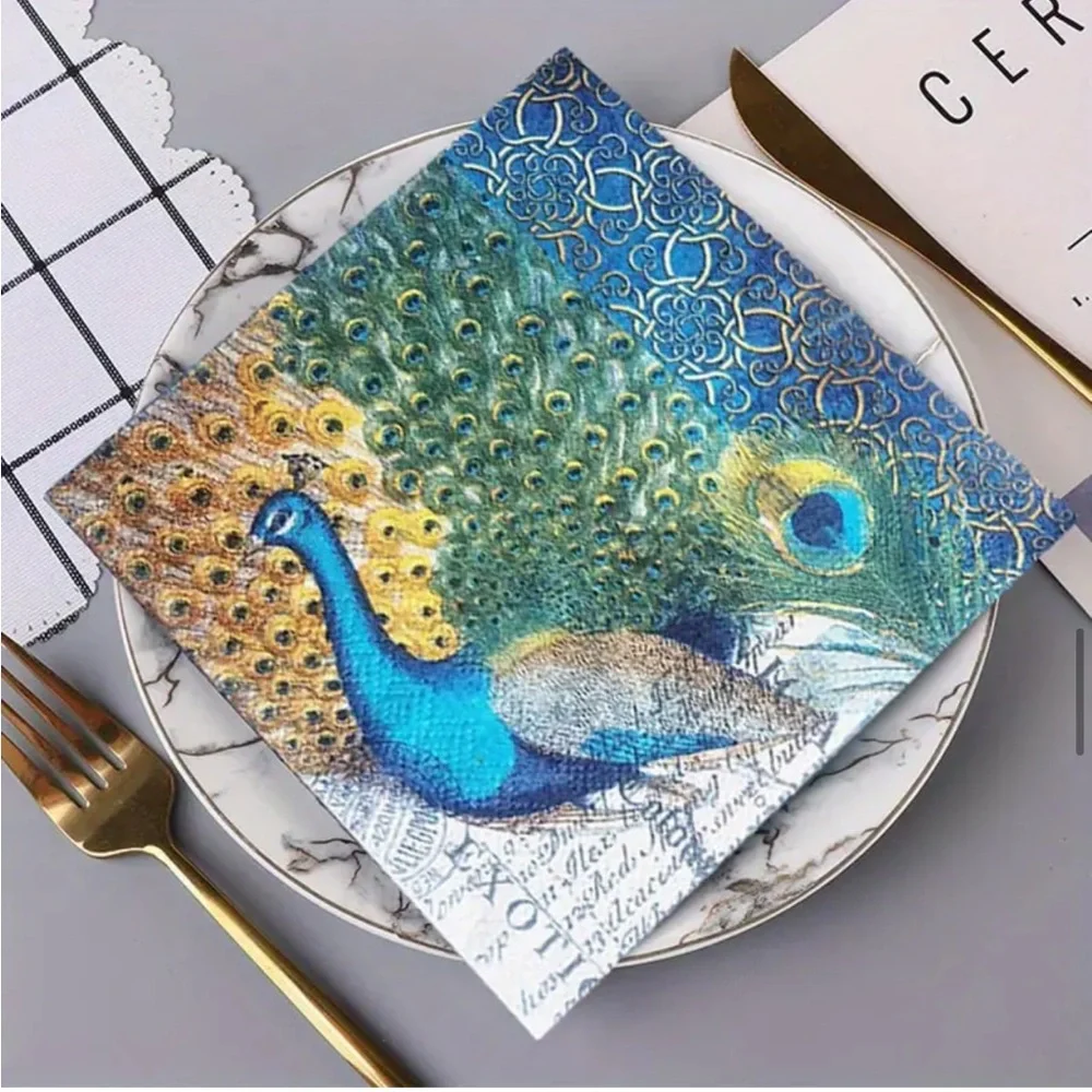 Peacock Cocktail Beverage Decoupage Napkins, 20ct